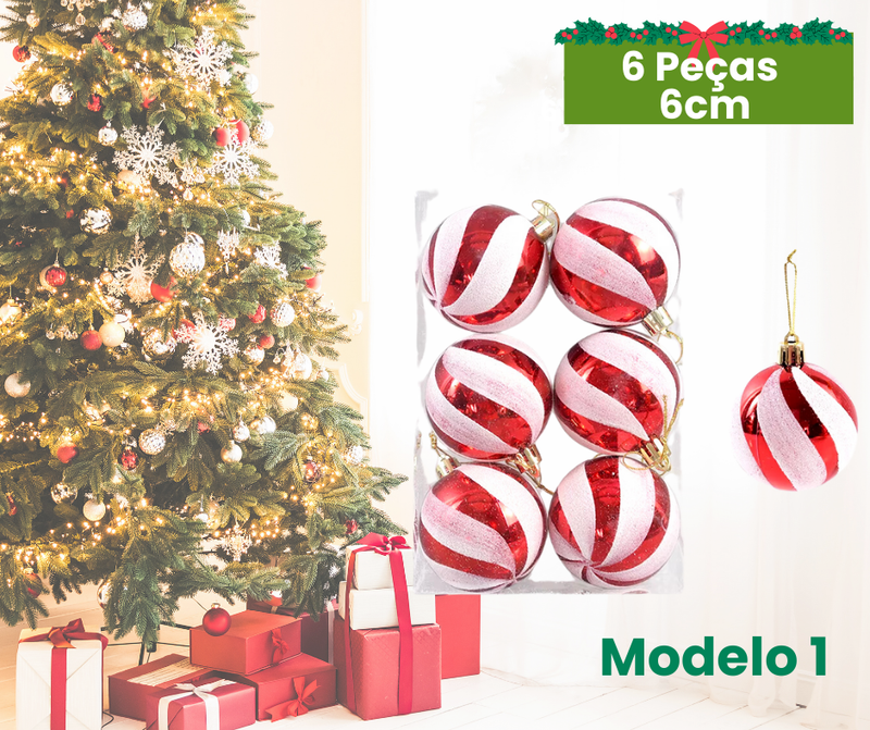 Kit de Bolas de Natal Decorativas - 6 Peças, 6cm