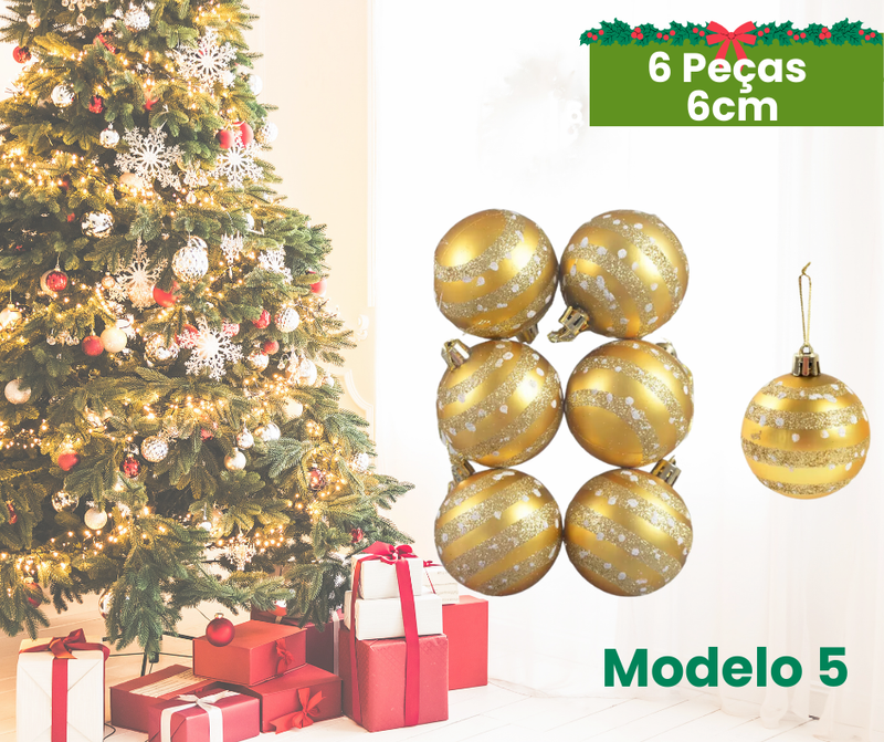 Kit de Bolas de Natal Decorativas - 6 Peças, 6cm