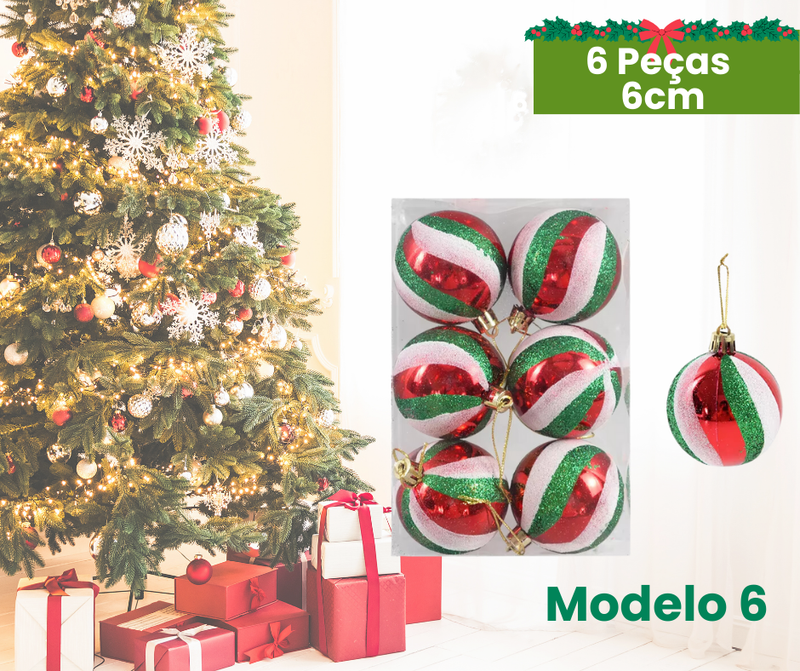 Kit de Bolas de Natal Decorativas - 6 Peças, 6cm