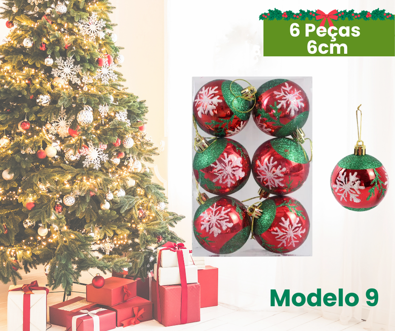 Kit de Bolas de Natal Decorativas - 6 Peças, 6cm